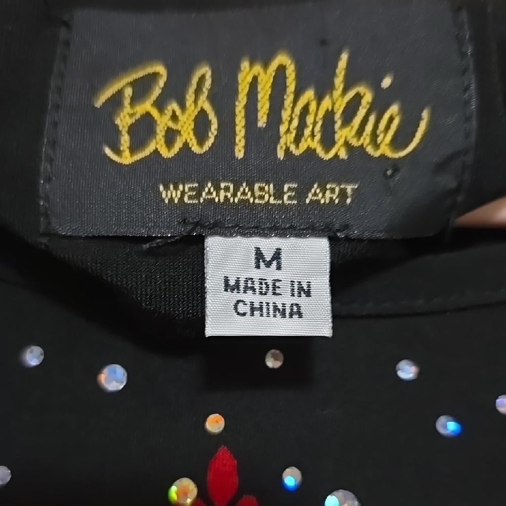 Bob Mackie Sequined Wearable Art 3/4 Sleeve Blouse in Black and Pink M - Picture 2 of 4